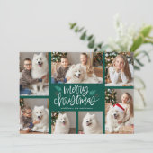 Hand-Lettered Merry Christmas Green 7 Foto Feestdagenkaart (Staand voorkant)