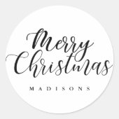 Hand Lettered Merry Christmas Holiday Elegant Ronde Sticker (Voorkant)