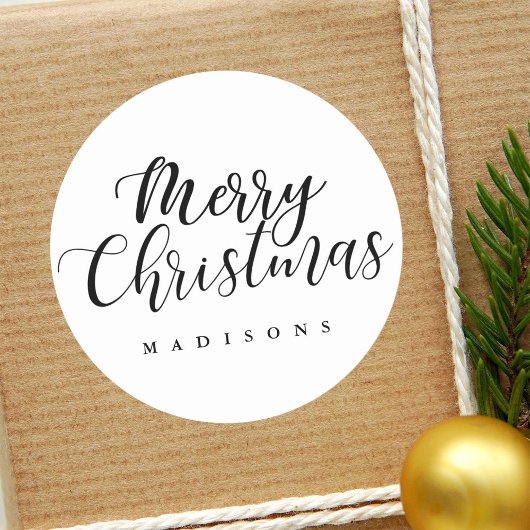 Hand Lettered Merry Christmas Holiday Elegant Ronde Sticker