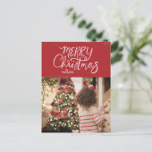 Hand Lettered Merry Christmas Red Foto Briefkaart (Staand voorkant)