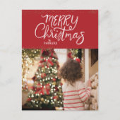 Hand Lettered Merry Christmas Red Foto Briefkaart (Voorkant)