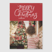 Hand Lettered Merry Christmas Rode fotokaart Magnetische Uitnodiging (Voorkant)