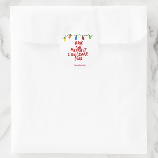 Hand Lettered Merry Christmas Round Sticker (Tas)