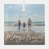 Hand Lettered Merry en Bright Holiday Foto Glas Ornament (Voorkant)