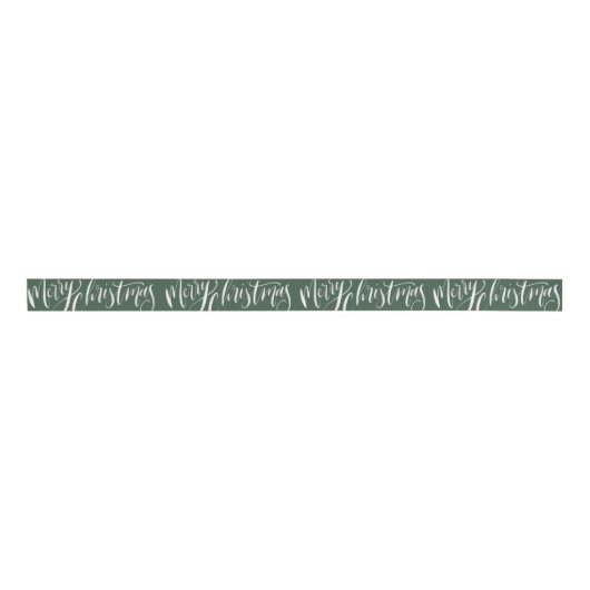 Hand Lettered Merry Green-cadeau voor kerstmis Grosgrain Lint (Voorkant)