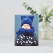 Hand Lettered Merry kerstfoto Briefkaart (Staand voorkant)