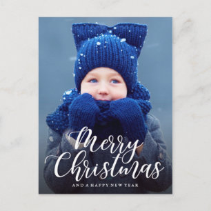 Hand Lettered Merry kerstfoto Briefkaart