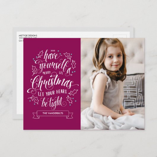 Hand Lettered Merry Li'l Kerstfeestay Feestdagenkaart (Voorkant / Achterkant)