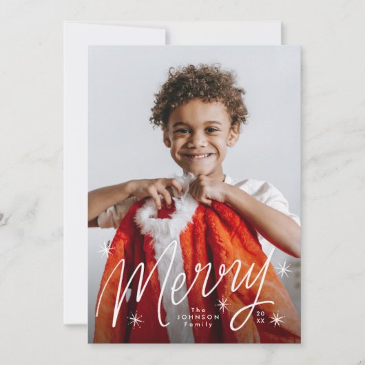 Hand Lettered Merry Starry Snowflake Photo Feestdagenkaart (Voorkant)