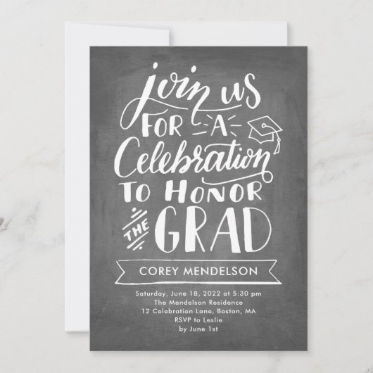 Hand Lettered Modern Chalkboard Graduation Party Kaart (Voorkant)