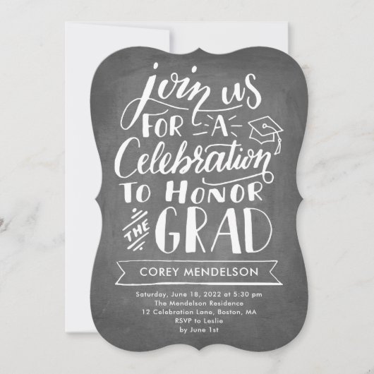 Hand Lettered Modern Chalkboard Graduation Party Kaart (Voorkant)