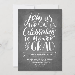 Hand Lettered Modern Chalkboard Graduation Party Kaart