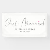 Hand-Lettered net getrouwd met hart bruiloft auto Spandoek (Horizontaal)