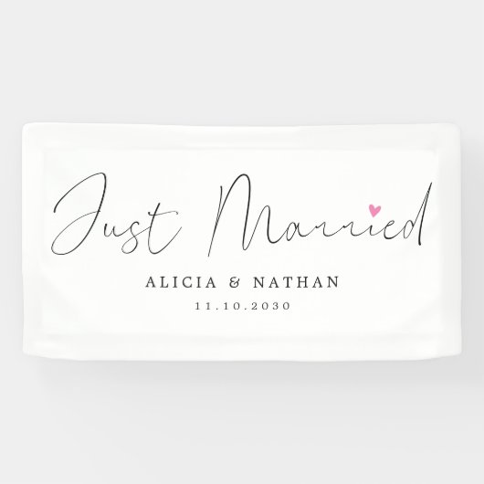 Hand-Lettered net getrouwd met hart bruiloft auto Spandoek (Horizontaal)