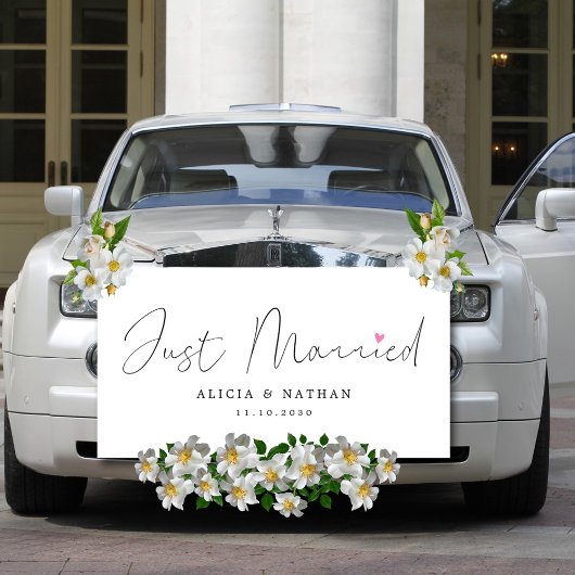 Hand-Lettered net getrouwd met hart bruiloft auto Spandoek