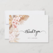 Hand-Lettered pampas gras roze bloemenbruiloft Bedankkaart (Voorkant)