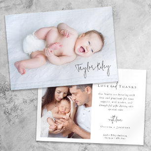 Hand Lettered Pasgeboren Baby Foto Geboorte Bedankkaart