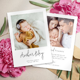 Hand Lettered Pasgeboren Baby Foto Geboorte Bedankkaart