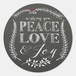 Hand lettered Peace Love Joy Chalkboard Vakantie Ronde Sticker