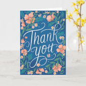 Hand-Lettered Peach Blue Floral Dank u Kaart (Gele Bloem)