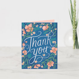 Hand Lettered Peach Blue Floral Foto Hartelijk dan Kaart