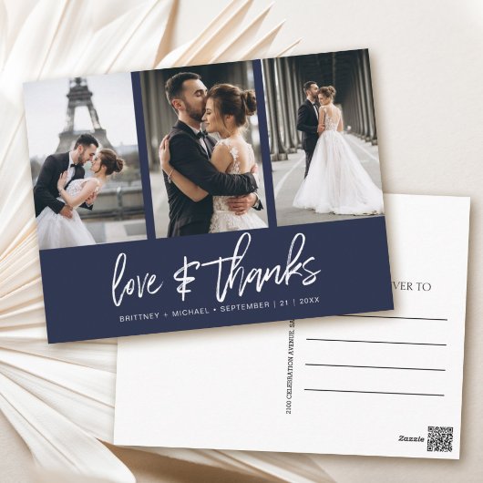 Hand-Lettered Photo Collage Navy Blue Dank u Briefkaart