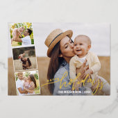 Hand Lettered Prettige feestdagen Photo Collage Go Folie Uitnodiging (Voorkant)