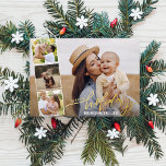 Hand Lettered Prettige feestdagen Photo Collage Go Folie Uitnodiging<br><div class="desc">Verzend feestelijke groeten met deze mooie kaart met "Prettige feestdagen" in een handgeschreven lettertype van het calligrafische manuscript dat door uw 4 favoriete foto's wordt benadrukt. (De tekst van de Verandering in zilver of roos gouden folie) op de rug - voeg een andere foto en uw douanegroet/nota toe. Of schrap...</div>