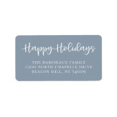Hand Lettered Prettige feestdagen Script Dusty Blu Etiket (Voorkant)