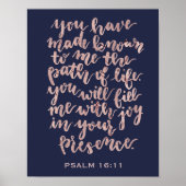 Hand Lettered Psalm 16:11 Roos Gold Foil Poster (Voorkant)