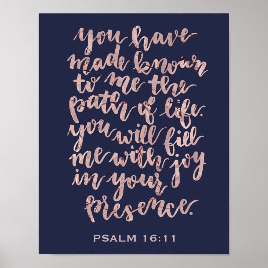 Hand Lettered Psalm 16:11 Roos Gold Foil Poster (Voorkant)