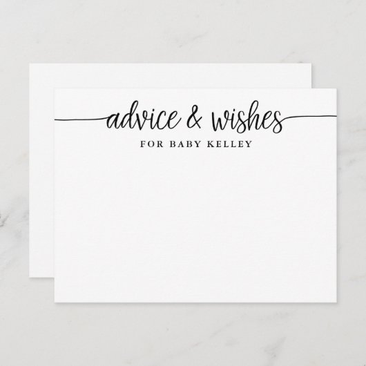 Hand Lettered Script Baby Advies en Wensen Kaart (Voorkant / Achterkant)