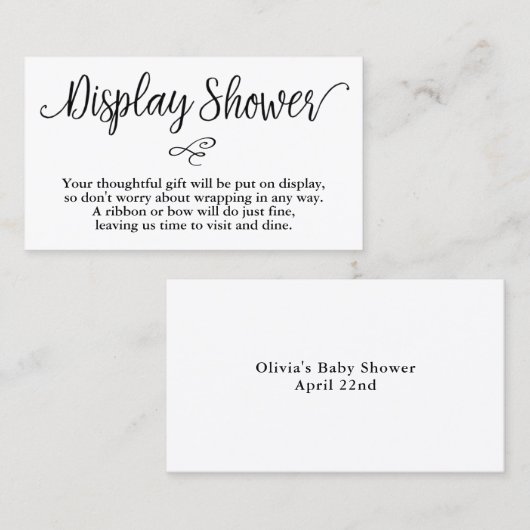Hand Lettered Script Baby shower Gift Display Kaar Visitekaartje (Voorkant / Achterkant)