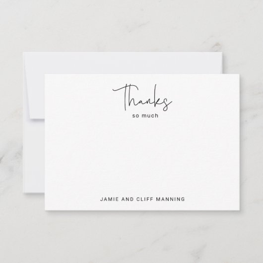 Hand Lettered Script Bedankt zoveel zwart wit Notitiekaartje (Voorkant)