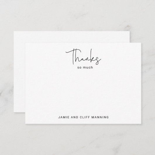 Hand Lettered Script Bedankt zoveel zwart wit Notitiekaartje (Voorkant / Achterkant)