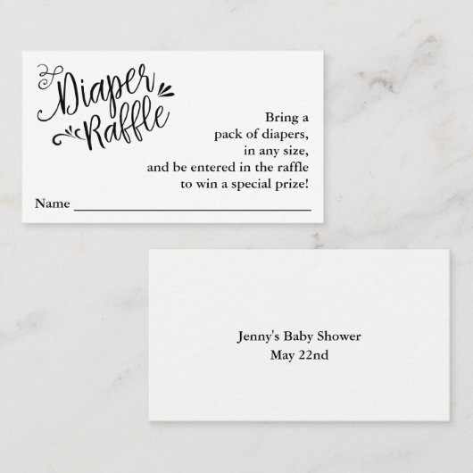 Hand Lettered Script Diaper Raffle Enclosure Kaart Visitekaartje (Voorkant / Achterkant)