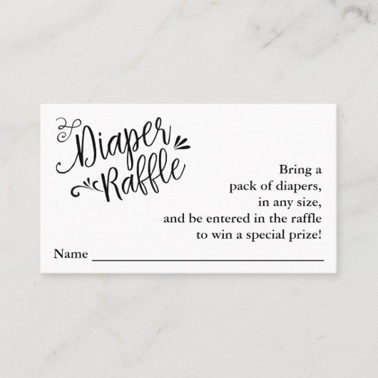 Hand Lettered Script Diaper Raffle Enclosure Kaart Visitekaartje (Voorkant)