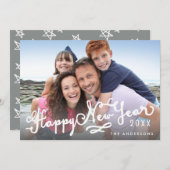 Hand Lettered Script Happy New Year Holiday Foto Feestdagenkaart (Voorkant / Achterkant)