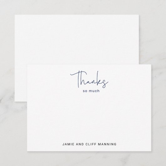Hand Lettered Script Hartelijk Dank Navy Blauwe Notitiekaartje (Voorkant / Achterkant)
