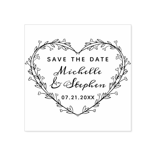 Hand Lettered Script Heart Wreath Save The Date Rubberstempel (Afrduk)