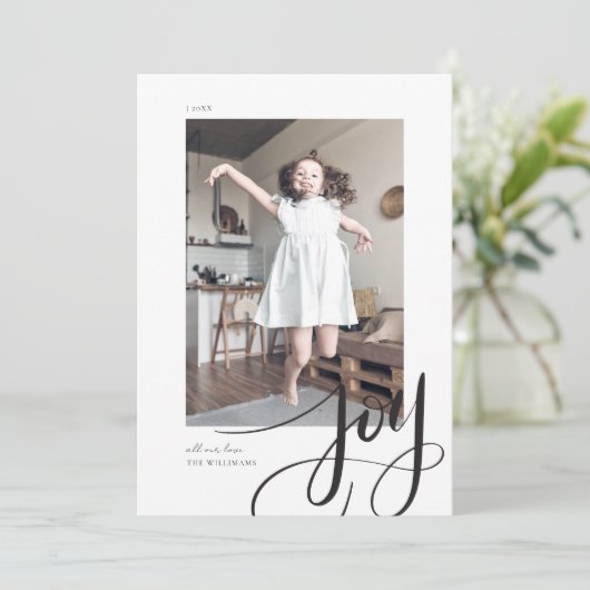 Hand Lettered Script Joy Kerstfeestdag Foto (Staand voorkant)