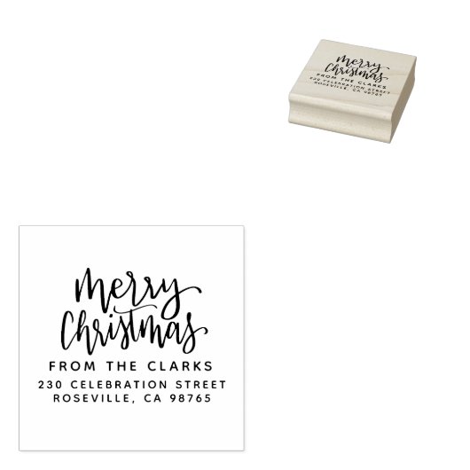 Hand Lettered Script Merry-kerstadres Rubberstempel (Gestempeld)