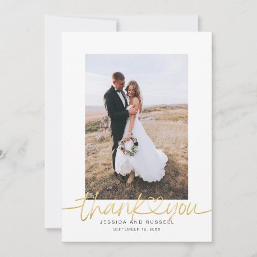 Hand Lettered Script met Hartfoto's Trouwen Bedankkaart (Voorkant)