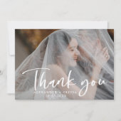 Hand Lettered Script Overlay Weddenfoto Bedankkaart (Voorkant)