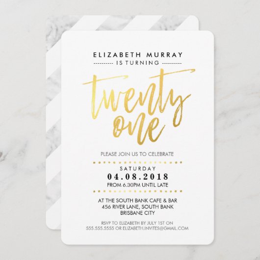 HAND LETTERED SCRIPT type Eenvoudig goudfolie marm Kaart (Voorkant / Achterkant)