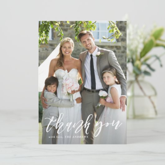 Hand Lettered Script Vertical Wedding Dank u Bedankkaart (Staand voorkant)