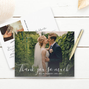 Hand Lettered Script Wedding Foto Hartelijk dank Briefkaart