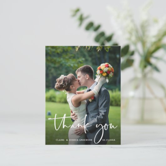 Hand Lettered Script Wedding Foto Hartelijk dank Briefkaart (Staand voorkant)