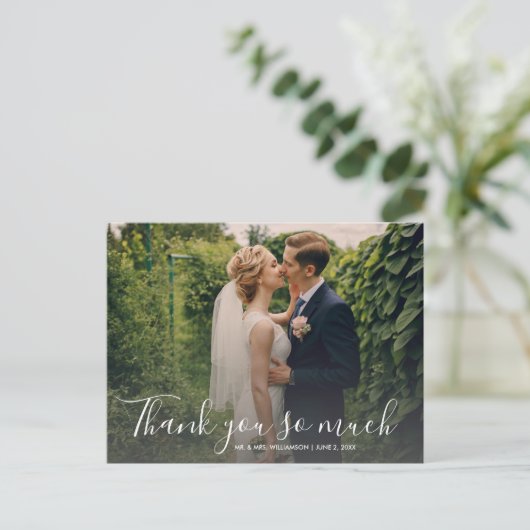 Hand Lettered Script Wedding Foto Hartelijk dank Briefkaart (Staand voorkant)