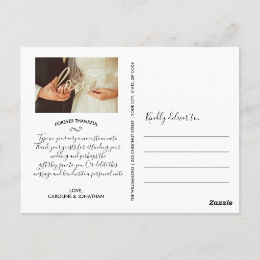 Hand Lettered Script Wedding Foto Hartelijk dank Briefkaart (Achterkant)